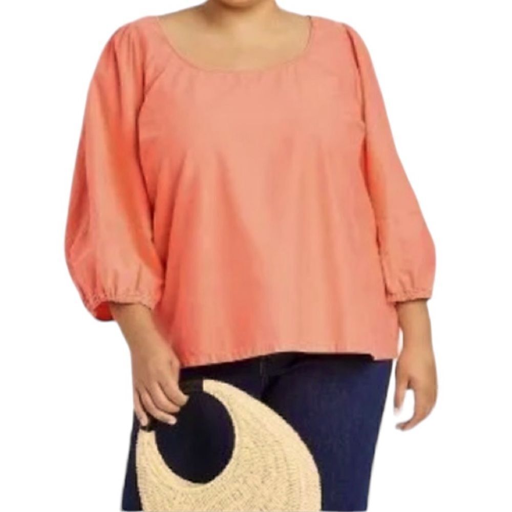 Ava‎ & Viv Women’s Coral 3/4 Length Balloon Sleeve Top, Size 1X, NWT